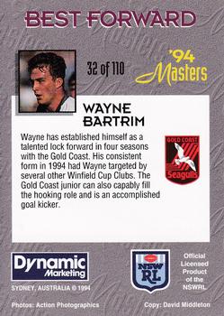 1994 Dynamic NSW Rugby League '94 Masters #32 Wayne Bartrim Back